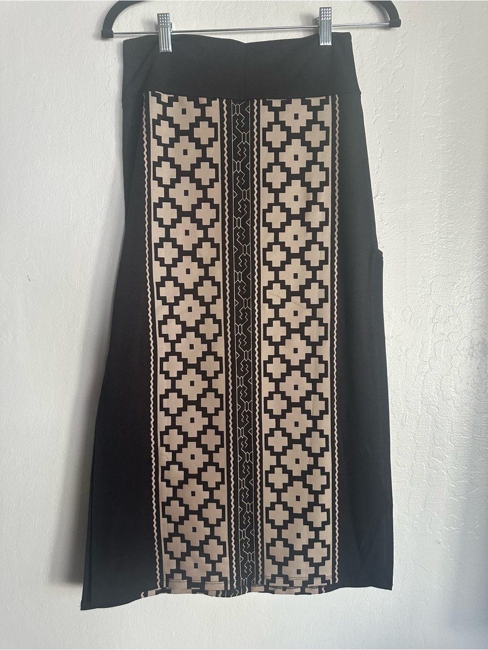 Black & Beige Printed Panel Skirt